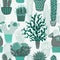 Seamless pattern with succulents cacti plant and cactuses in pots. Vector botanical graphic set