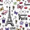 Seamless pattern Summer Paris with Eiffel Tower and butterfly. Vector hand drawn sketch isolated