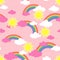 Seamless pattern with sun. clouds and rainbow. Wallpaper for children room