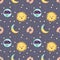 Seamless pattern with sun, earth and moon