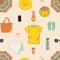 Seamless pattern of sunbathing beach essentials. Skin protection