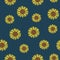 Seamless pattern with sunflower flowers on darck blue background.