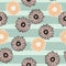 Seamless pattern sunflowers blue strip background. Beautiful texture with different sunflower and leaves