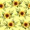 Seamless pattern with sunflowers on yellow background. Collection decorative floral design elements. Flowers, buds, and