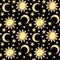 Seamless pattern with suns, moons and stars. Vector illustration.