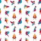 Seamless pattern with superheroes or men and women with super powers. Backdrop with supermen and superwomen on white