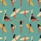 Seamless pattern with Surf girls minimalist vector illustration.