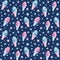 Seamless pattern with surreal unicorn which emerge from ice cream cone.