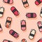 Seamless pattern. Sushi flat illustration. Sushi restaurant decoration. Kawaii sushi and nigiri on a pink background.