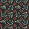 Seamless pattern with swallows and roses in old school tattoo style. For poster, card, banner, flyer.