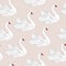 Seamless pattern with swans. White bird tile doodle background