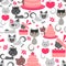 Seamless pattern with sweet baby kittens