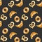 Seamless pattern with sweet bakery products bagel, loaf