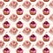 Seamless pattern with sweet cakes and cupcakes with cherries