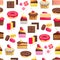 Seamless pattern with sweet dessert objects