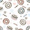Seamless pattern with sweet donuts and candies. Vector