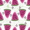 Seamless pattern of sweet juicy pieces watermelon watercolor