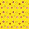 Seamless pattern with sweet round candy lollypops with stripes on stick on yellow paper background. Color candy creative