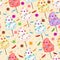 Seamless pattern of sweets, cotton candy, lollipops