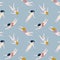 Seamless pattern with swimmers. Swimming girls in the sea.