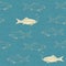 Seamless pattern of swimming fish with bubbles