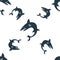 Seamless pattern with swimming sharks