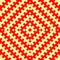 Seamless pattern with symmetric geometric ornament. Red counter embattled lines on yellow background. Heraldry motif.