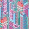 Seamless pattern with tall isometric city buildings, skyscrapers or towers of modern megalopolis. Background with city