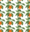 Seamless pattern with tangerines and leaves