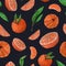 Seamless pattern of tangerines,twigs,leaves,tangerine slices.watercolor citrus pattern hand drawing