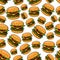 Seamless pattern with tasty cheeseburgers