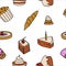 Seamless pattern with tasty doodle cakes. Vector illustrator.
