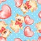 Seamless pattern with Teddy Bear and balloons. Valentines Day.