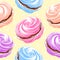 seamless pattern with tender airy french meringues, marshmallow, zephyr. sweetness, sweet cake, dessert. Vector in