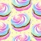 seamless pattern with tender airy french meringues, marshmallow, zephyr. Vector in graphic vintage retro style