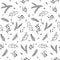 Seamless pattern with tender hand-drawn sprigs and leaves