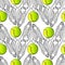 Seamless pattern with tennis, rackets, ball. Hand drawn, drawing paper, design background, backdrop. Sport inventory for