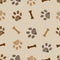 Seamless pattern for textile design. Brown doodle paw print and bones pattern light brown