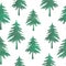 Seamless pattern texture of color green carved Christmas fir trees isolated on a white background