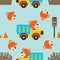 Seamless pattern texture with contruction vehicle with cute litle animal driver. For fabric textile, nursery, baby clothes,