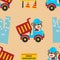 Seamless pattern texture with contruction vehicle with cute litle animal driver. For fabric textile, nursery, baby clothes,