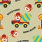 Seamless pattern texture with contruction vehicle with cute litle animal driver. For fabric textile, nursery, baby clothes,