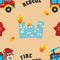 Seamless pattern texture with  Fire rescue team with funny firefighter For fabric textile, nursery, baby clothes, background,