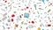 Seamless pattern texture of medicine items icons pricks pills pipettes stethoscopes tools doctor flasks capsules cans syringes