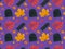 Seamless pattern on the theme of autumn from hats, gloves and leaves.