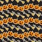 Seamless pattern with thin white outline jack o lantern pumpkin and magic broom on dark background. hand drawn vector. doodle hall