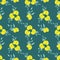 Seamless pattern of three pairs of lemons with leaves with dark green background. Vector with swatch