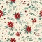 Seamless pattern, tileable vintage holiday botanical poinsettia Christmas country print for wallpaper, wrapping paper, scrapbook,