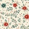 Seamless pattern, tileable vintage holiday botanical poinsettia Christmas country print for wallpaper, wrapping paper, scrapbook,