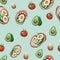 Seamless Pattern, Toasts with avocado, tomato and egg, Raster illustration, Procreate sketch